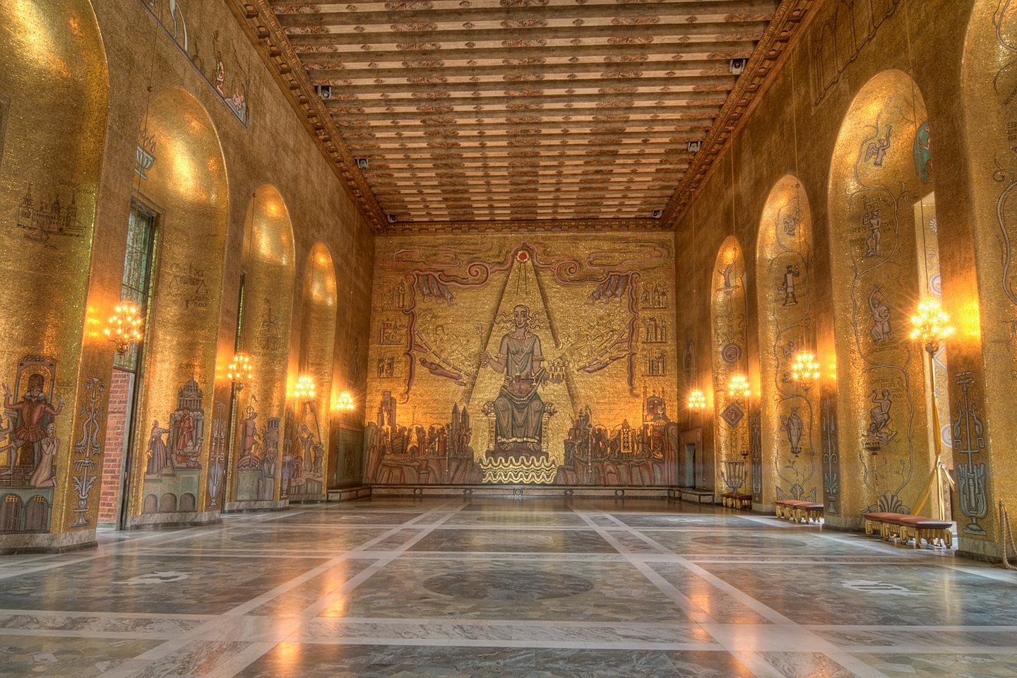The opulent Golden Room in Stockholm City Hall
