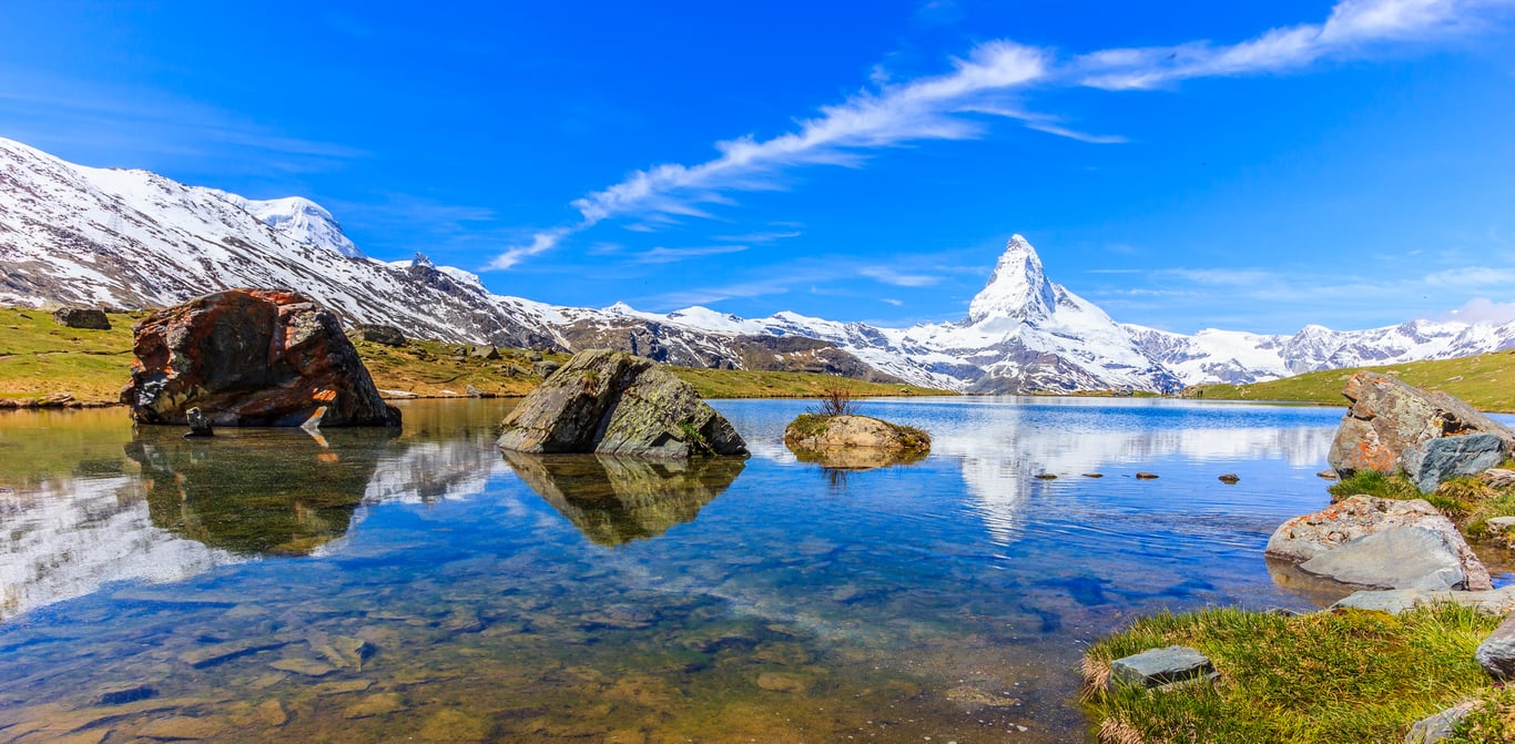 Reflections in Stellisee Lake near Zermatt, Switzerland