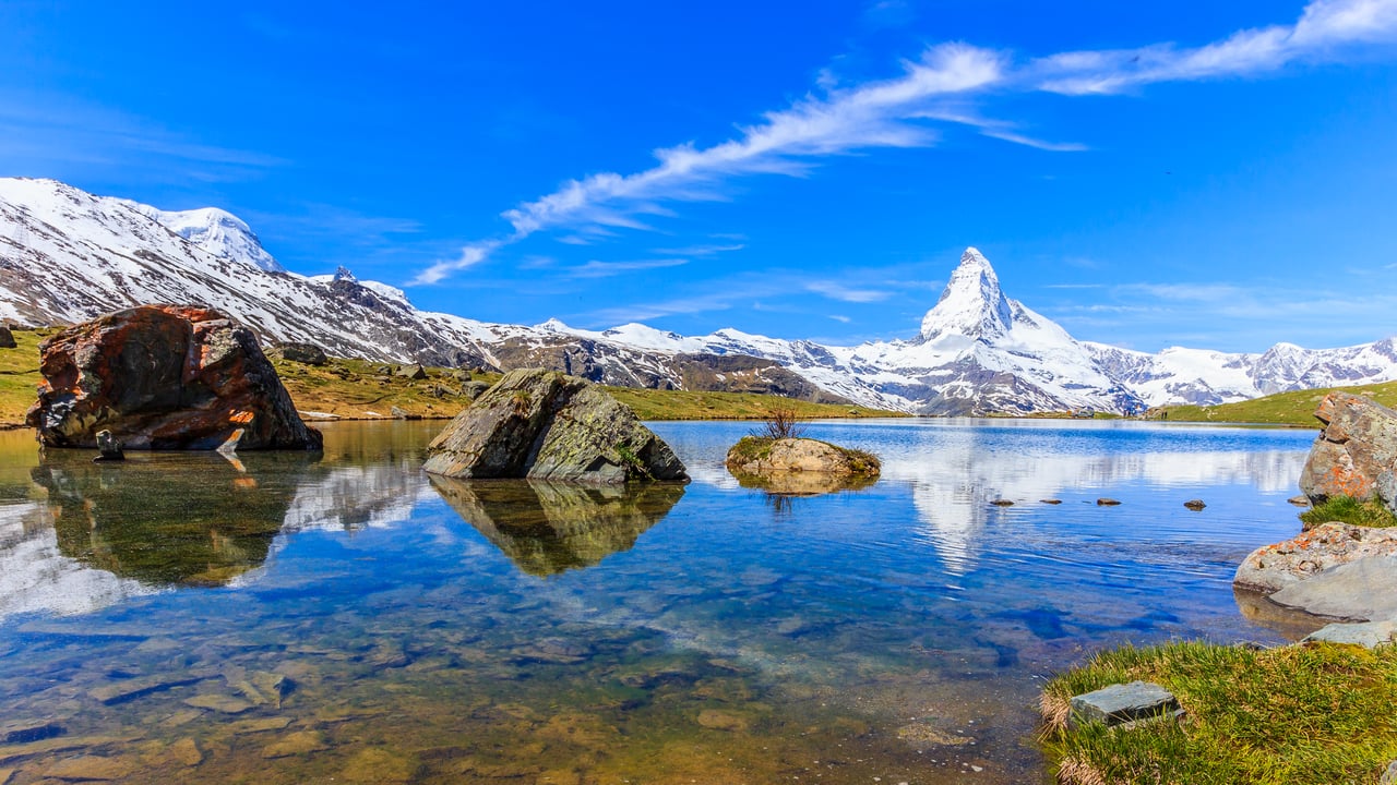 Reflections in Stellisee Lake near Zermatt, Switzerland
