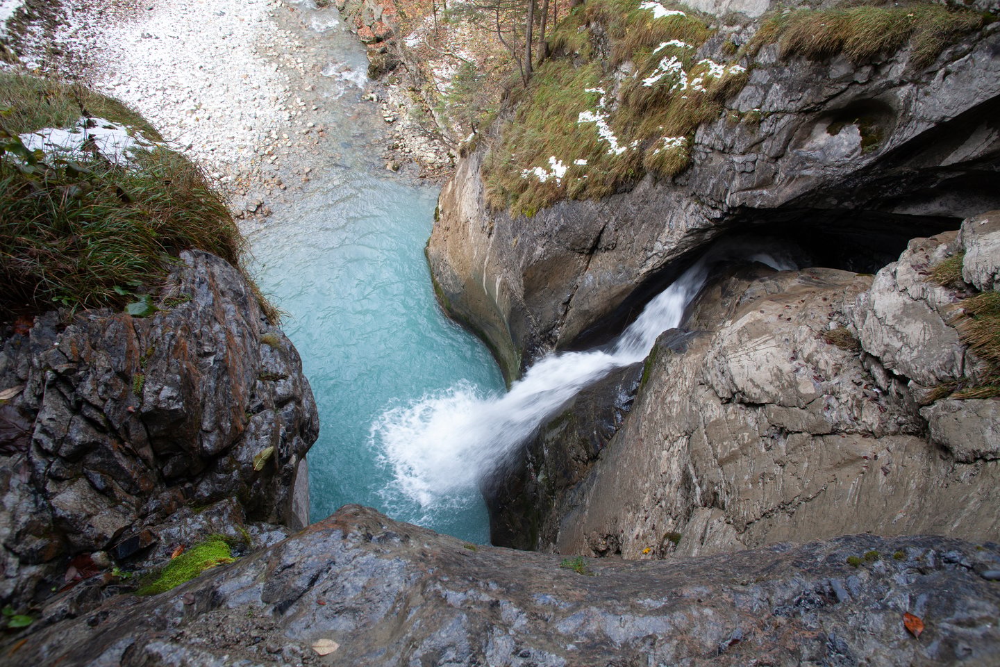Looking down on the Trummelbach Falls in Lauterbrunnen, Switzerland.