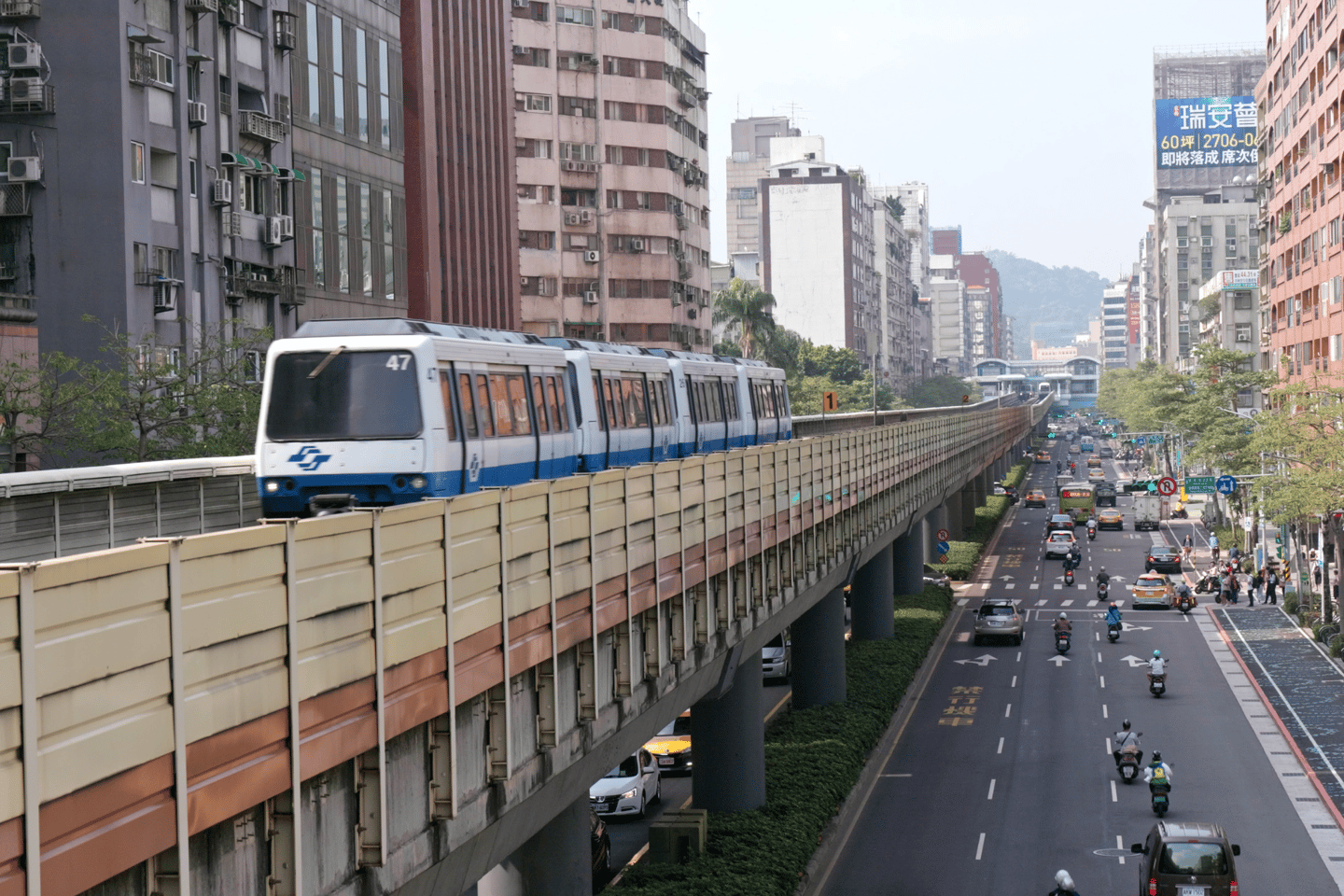 Metro train in downtown Taipei