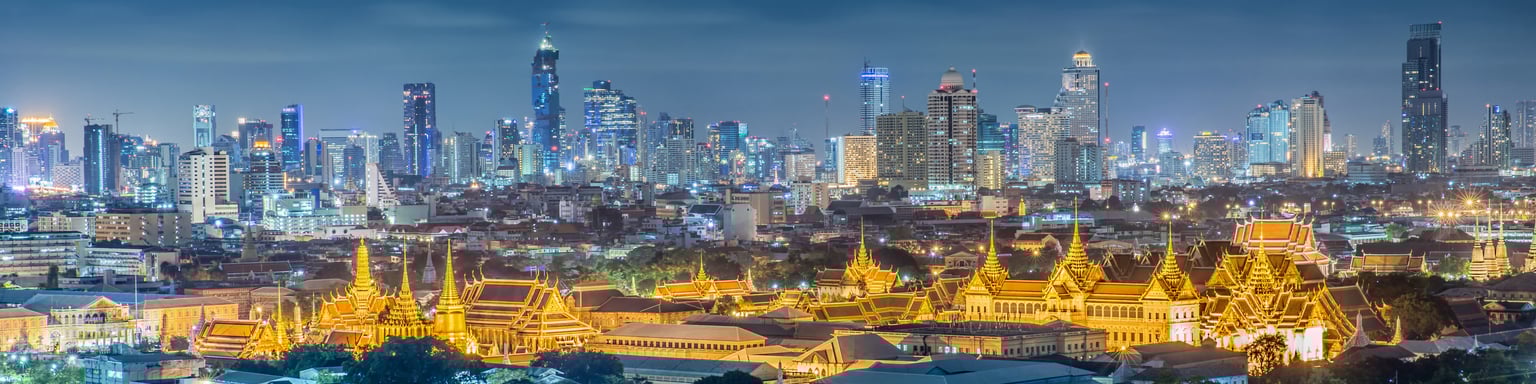 Bangkok cityscape and palace at night