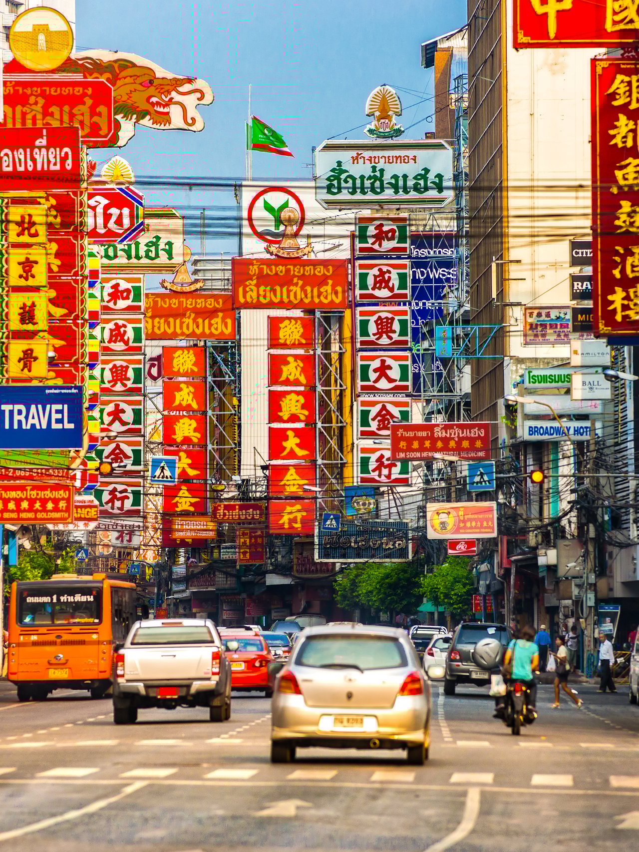 Busy Yaowarat Road in Bangkok, Thailand