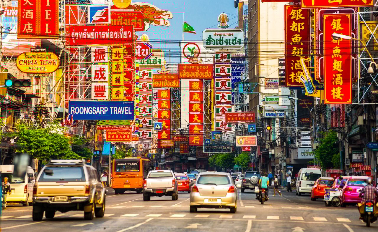Busy Yaowarat Road in Bangkok, Thailand