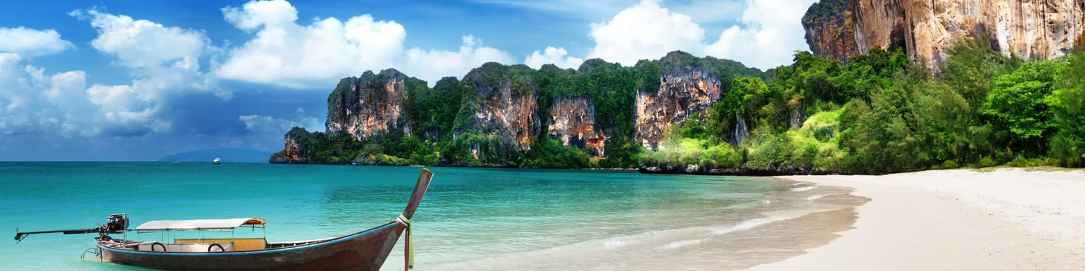 A long boat on Railay Beach in Krabi, Thailand.