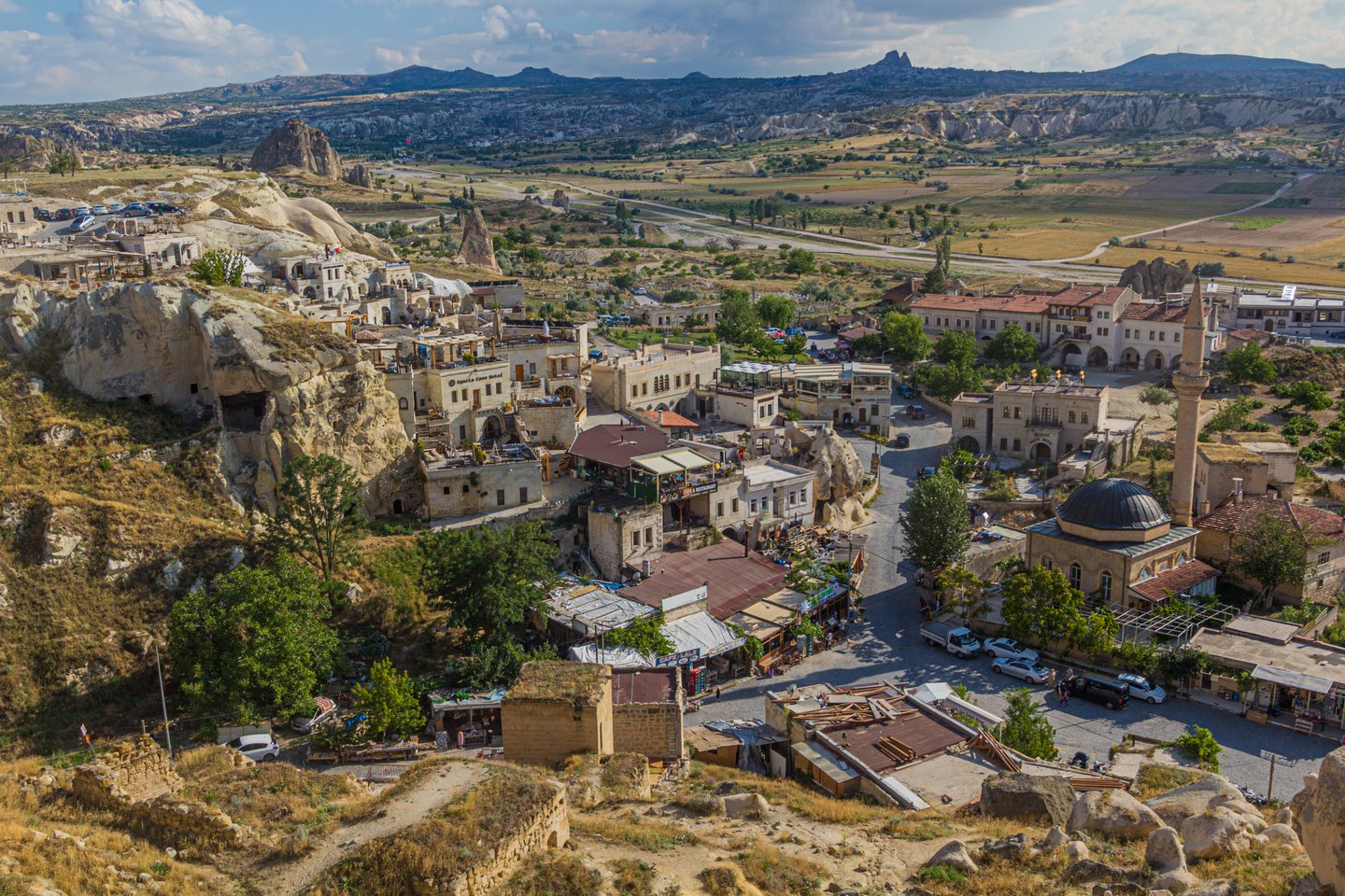 Aerial view of Cavusin village in Cappadocia, Turkey