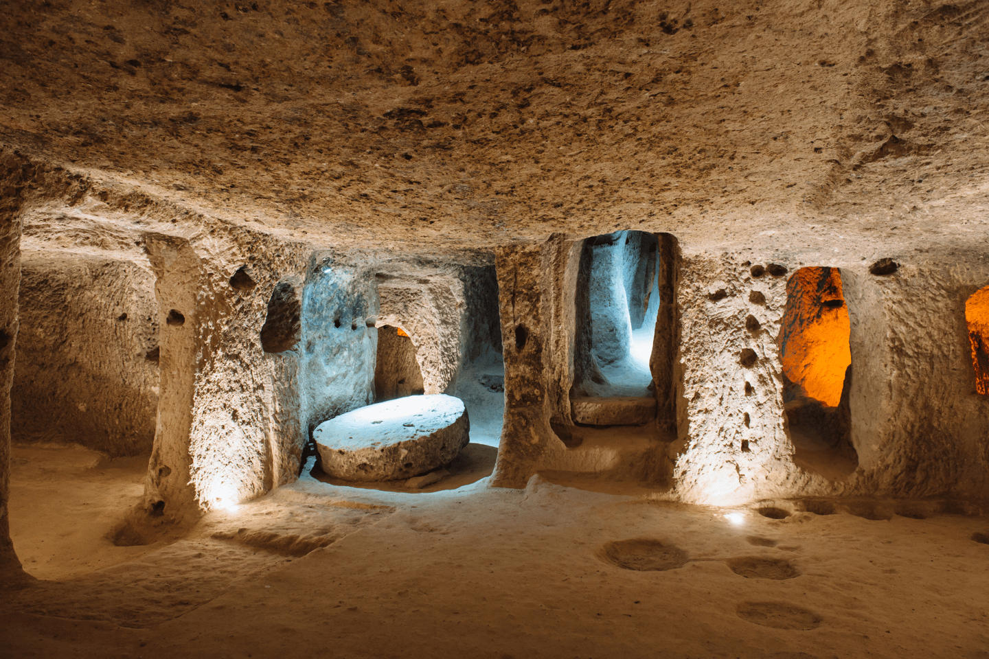 The Derinkuyu underground city is an ancient multi-level cave city in Cappadocia, Turkey.