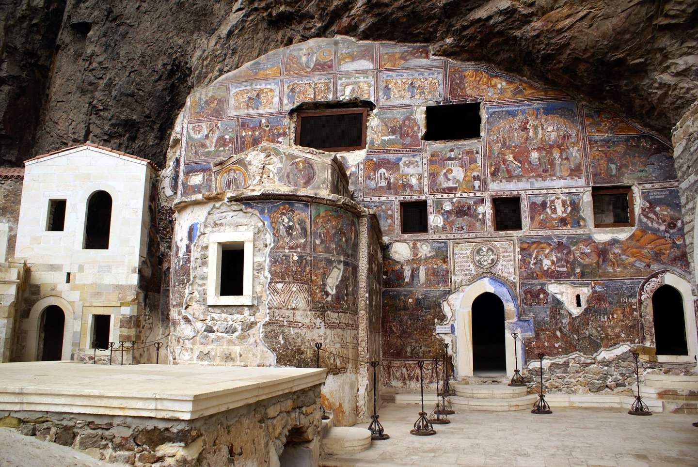 Frescoes inside the Rock Church at Sumela Monastery in Turkey