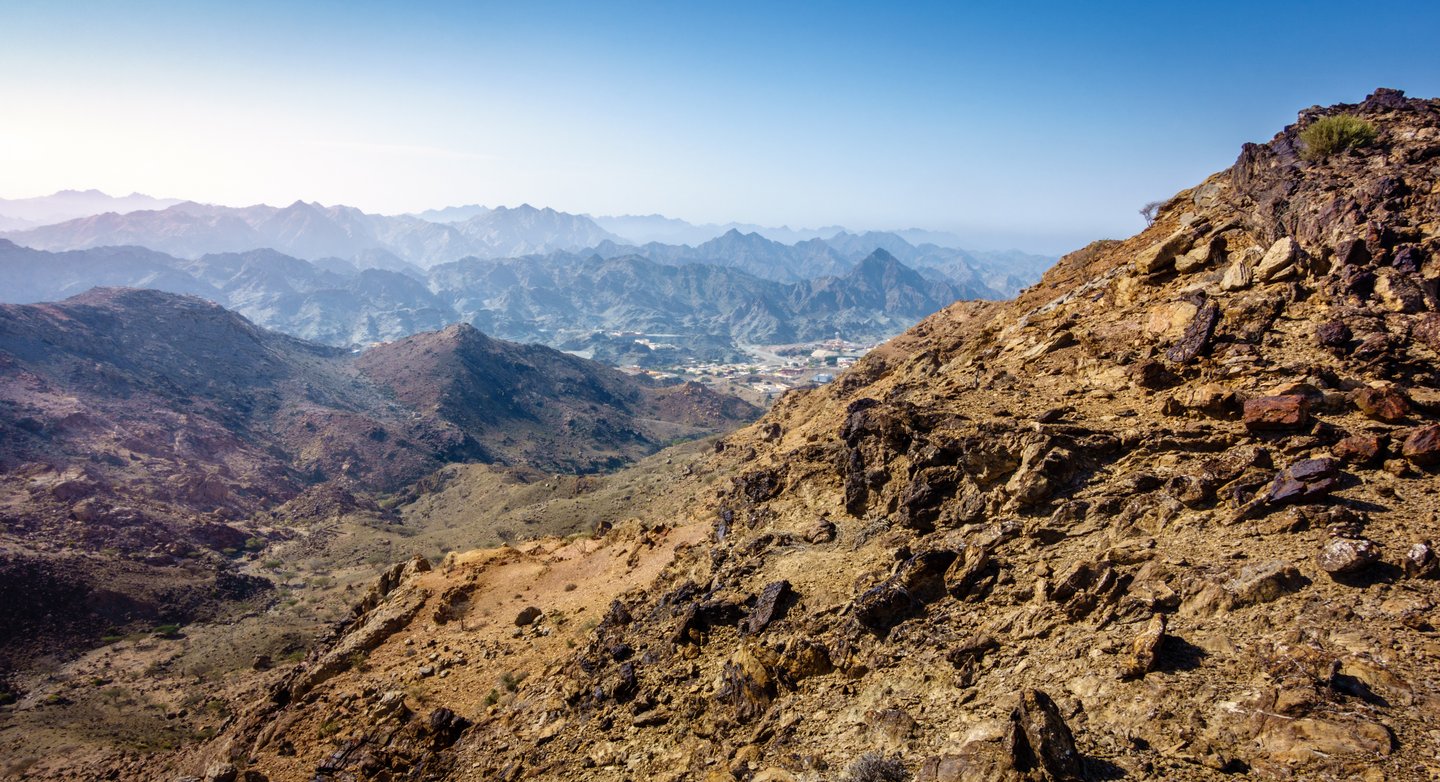 View across the Hajar Mountains in Fujairah, UAE