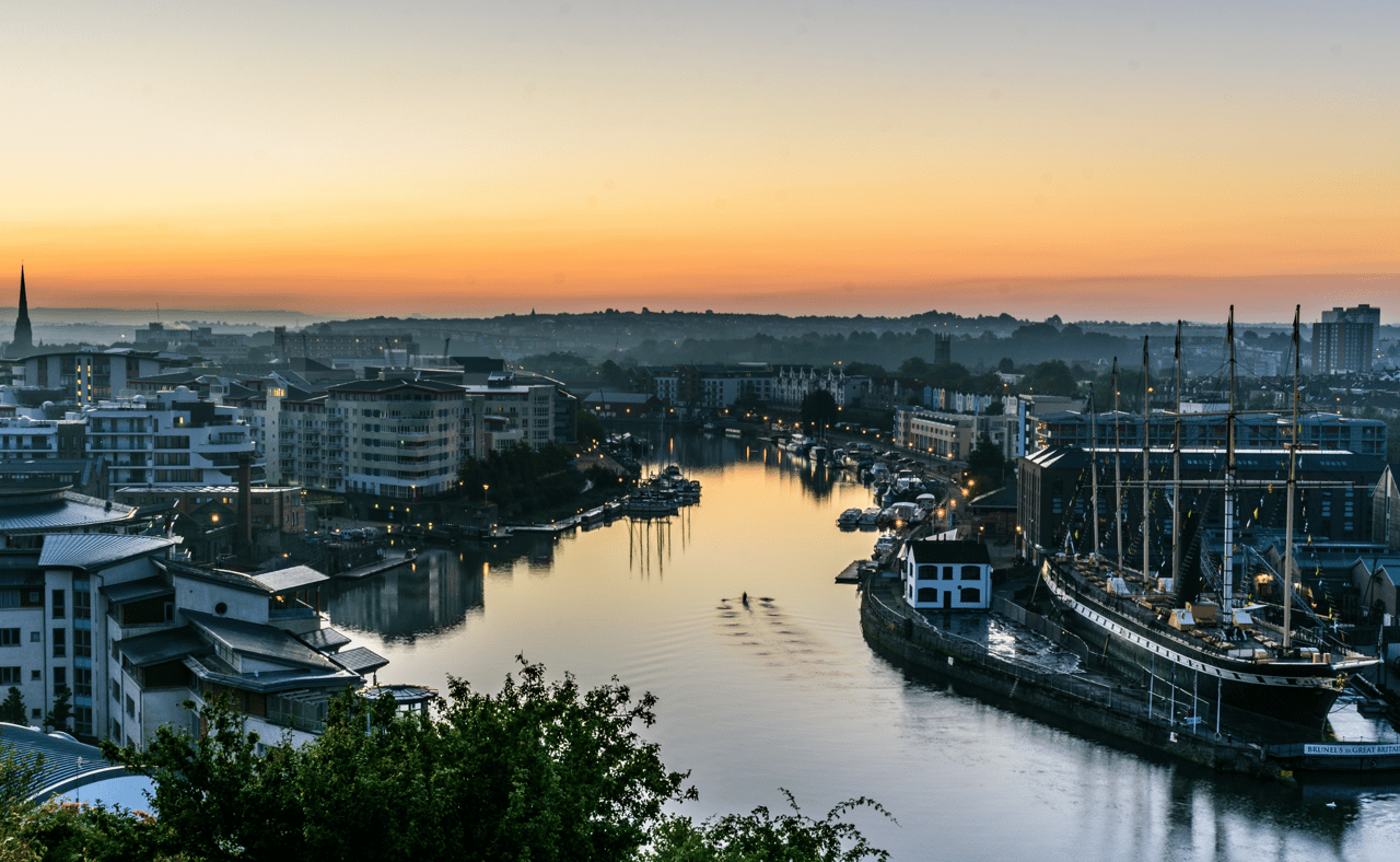 Bristol harbourside at sunrise