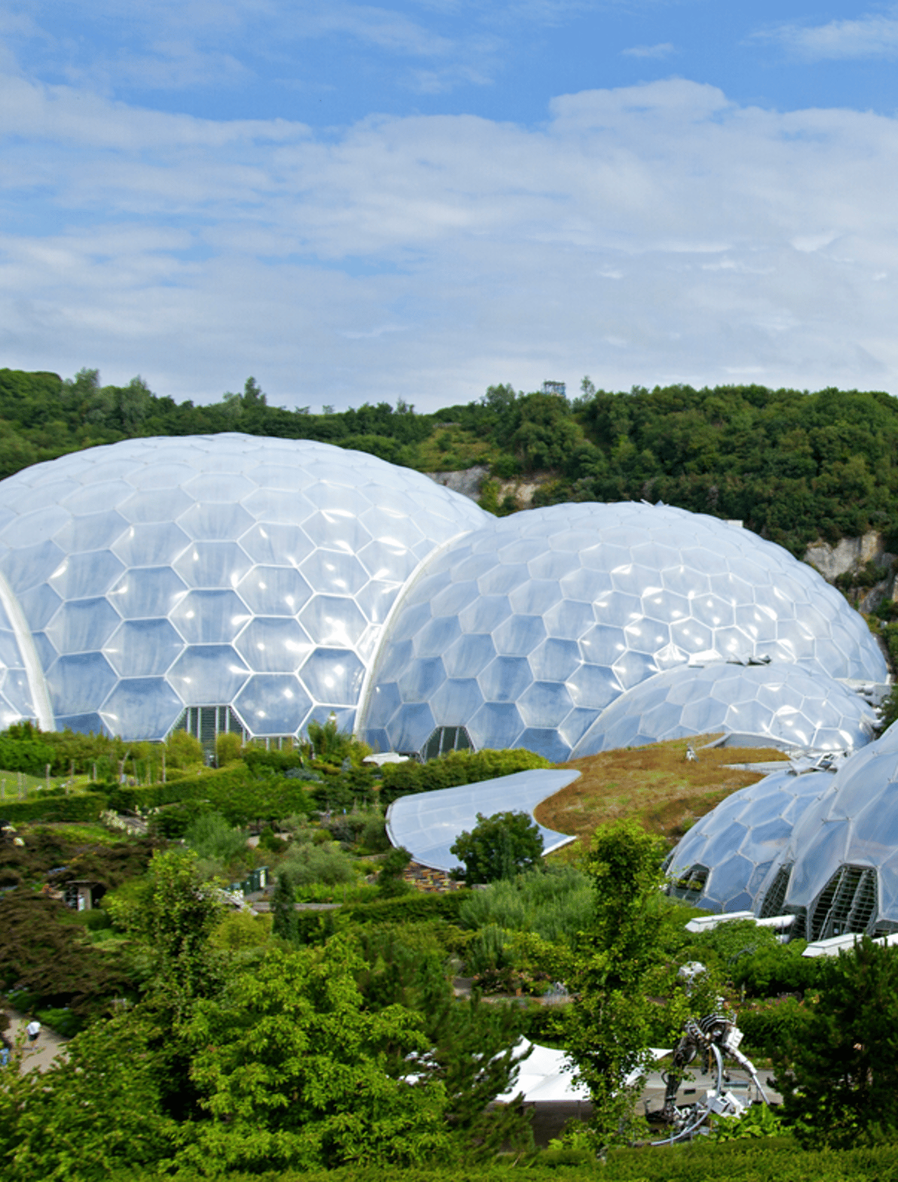 A panoramic view of the Eden Project in Cornwall.