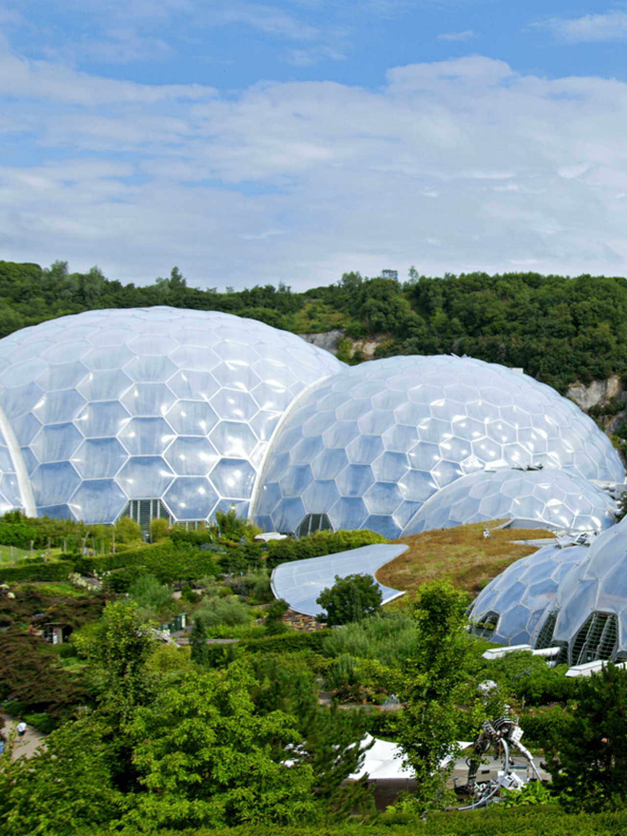 A panoramic view of the Eden Project in Cornwall.