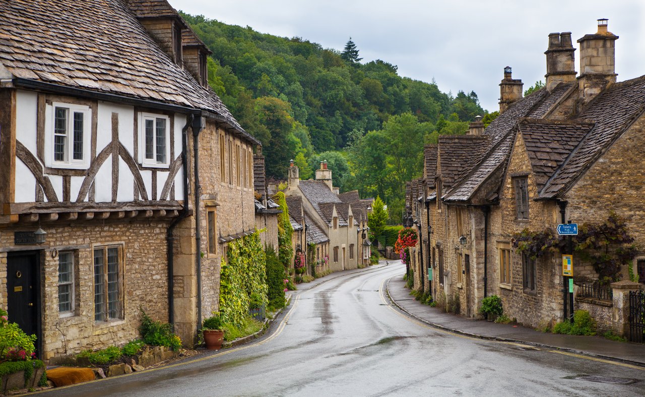 A street in the village of Castle Combe after rain