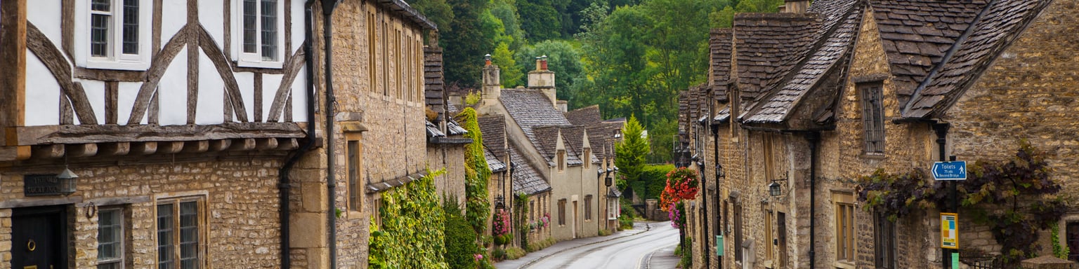 A street in the village of Castle Combe after rain