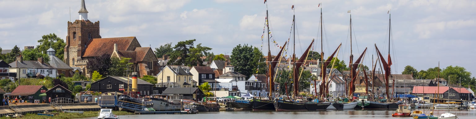 A panoramic view over the River Chelmer in the town of Maldon in Essex, UK