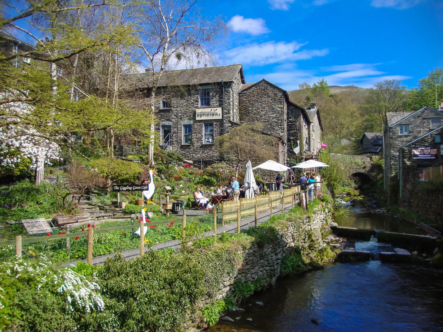 A sunny day in the town of Ambleside in the Lake District in England
