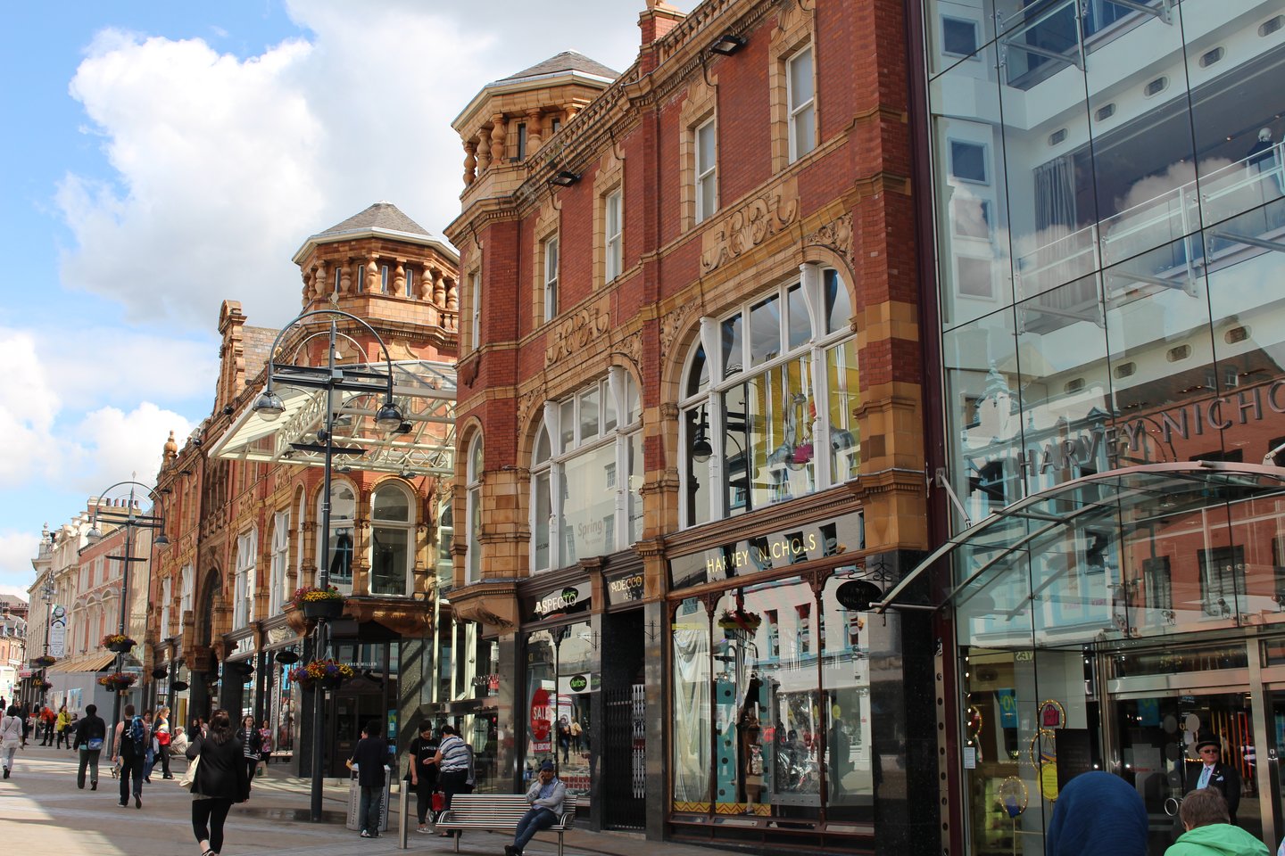 The shops on Briggate in Leeds.