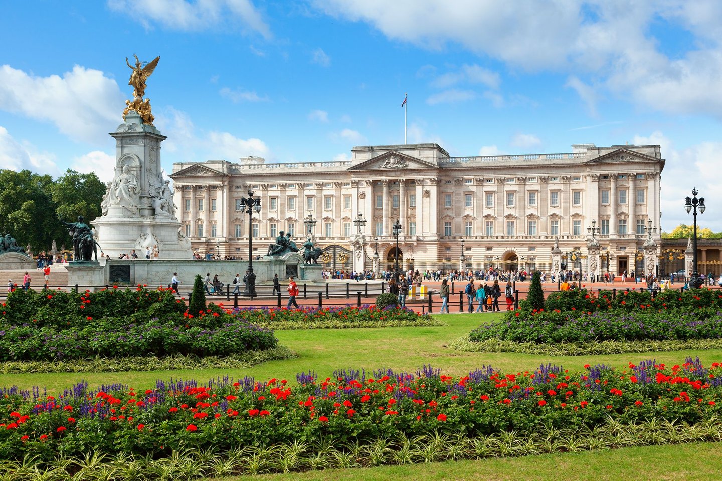 Buckingham Palace and gardens in London, UK