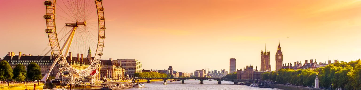 The cityscape of London at sunset
