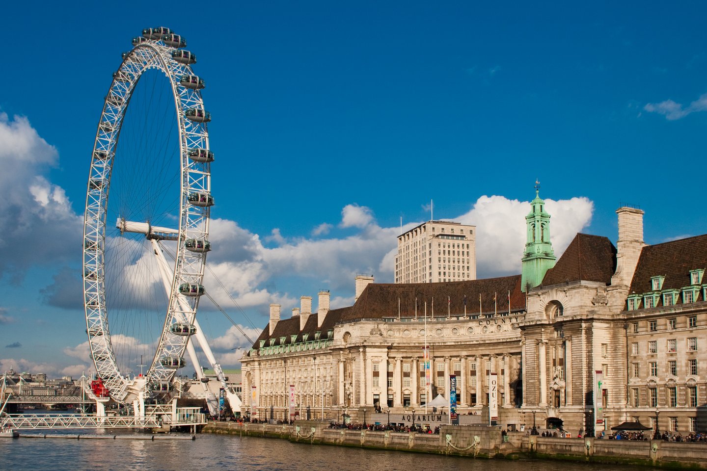 London Eye and County Hall in London, UK