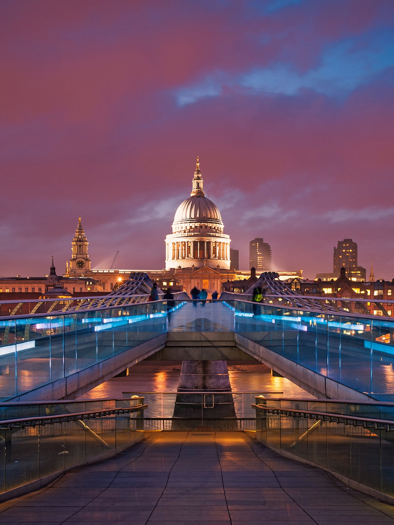 People walking over Millennium Bridge in London