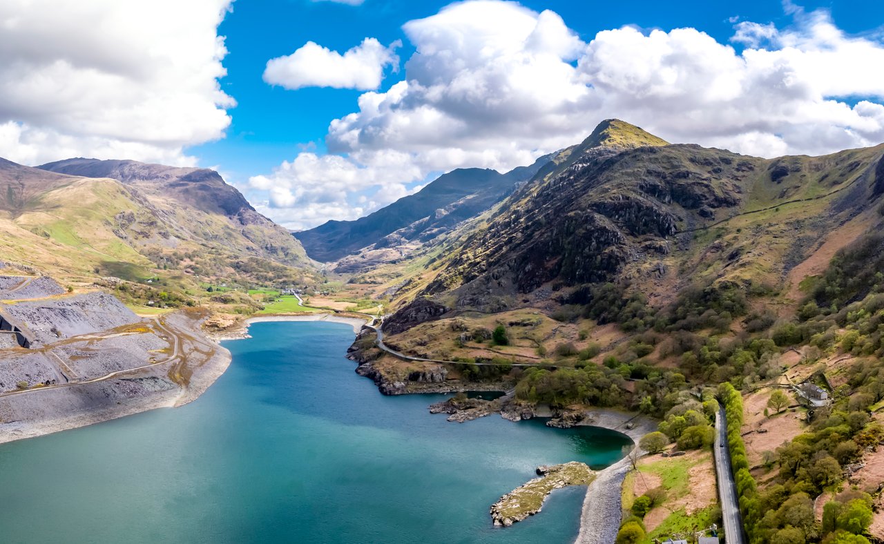 An aerial view of Snowdonia National Park