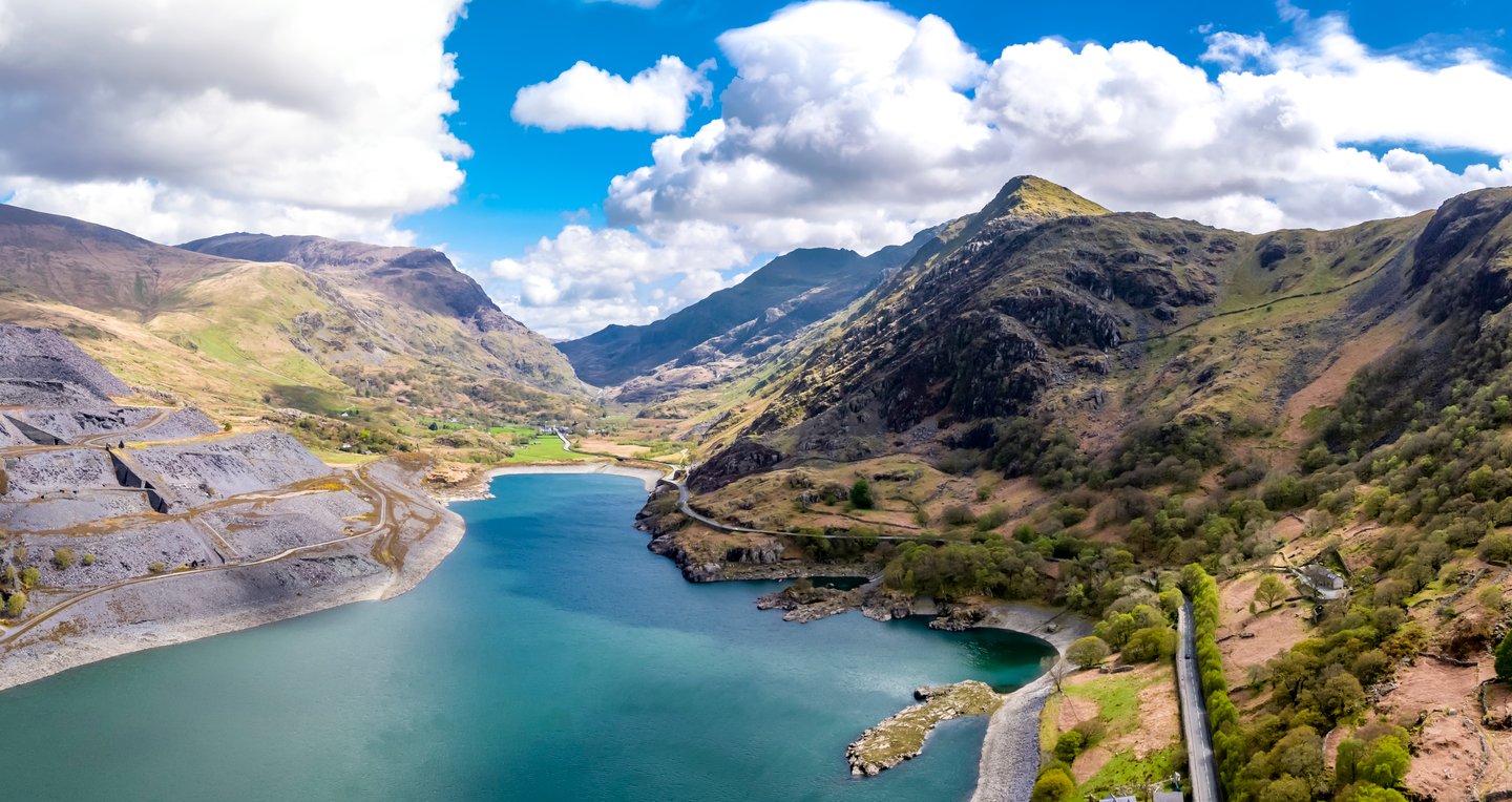 An aerial view of Snowdonia National Park
