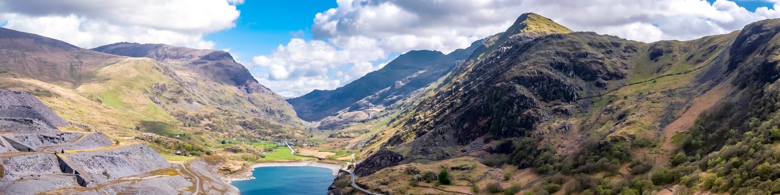 An aerial view of Snowdonia National Park