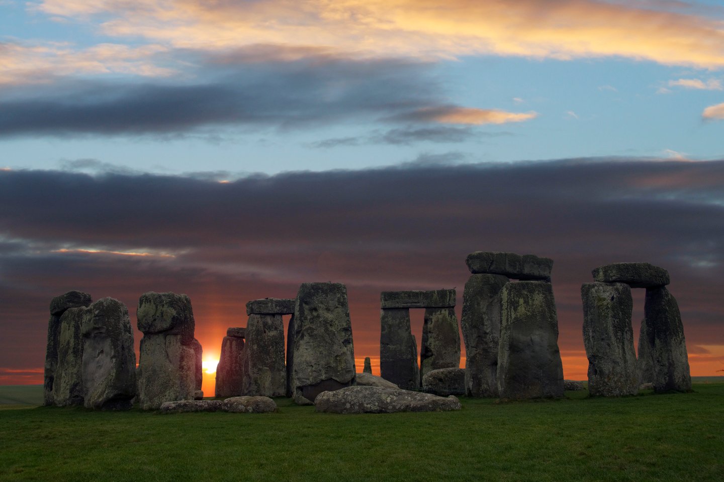 Stonehenge with a moody sunset