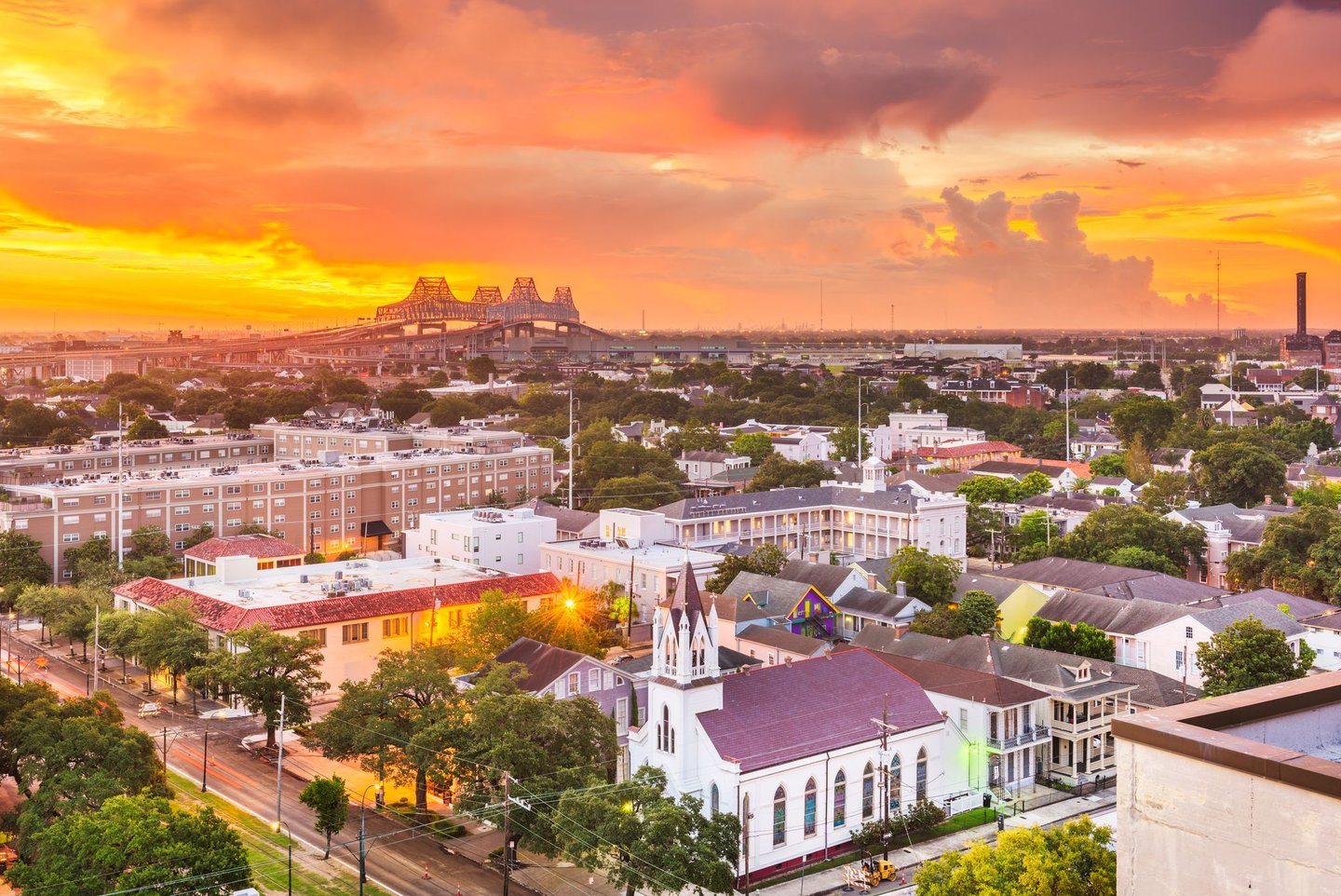 The Garden District with the New Orleans skyline in the distance
