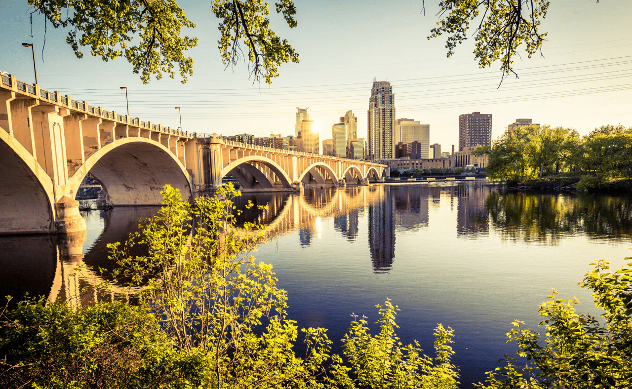 The Mississippi River and the  Central Avenue Bridge in Minneapolis.