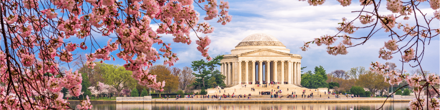Washington, DC at the Tidal Basin and Jefferson Memorial during spring.
