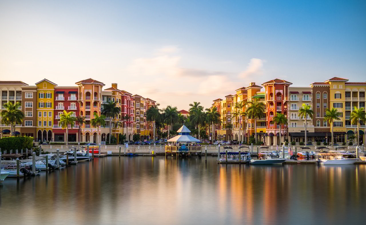 Colourful buildings on the waterfront in Naples, Florida.