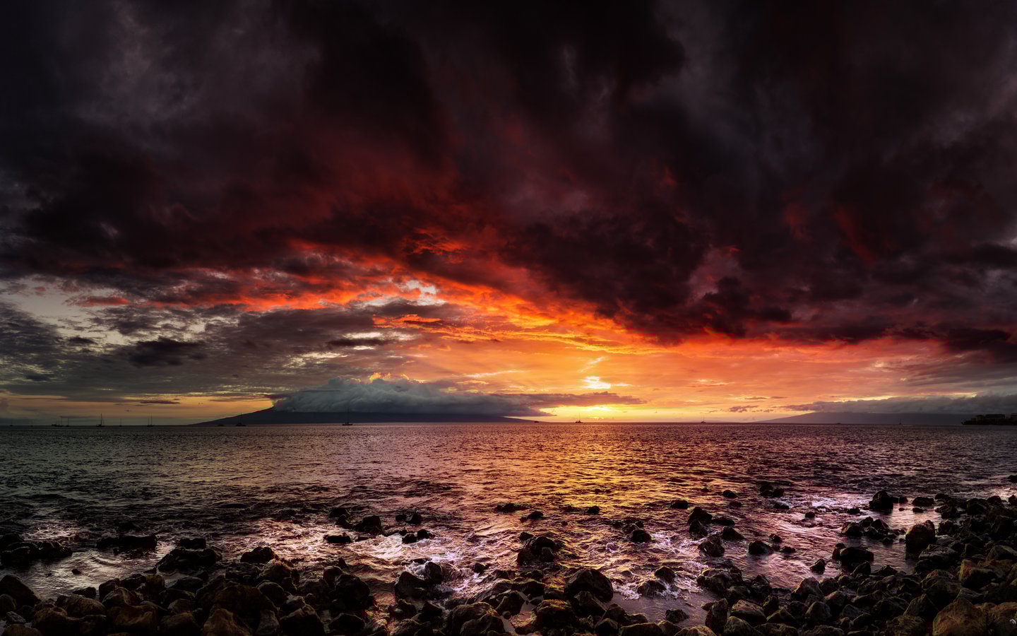 A dramatic sunset in Maui, Hawaii