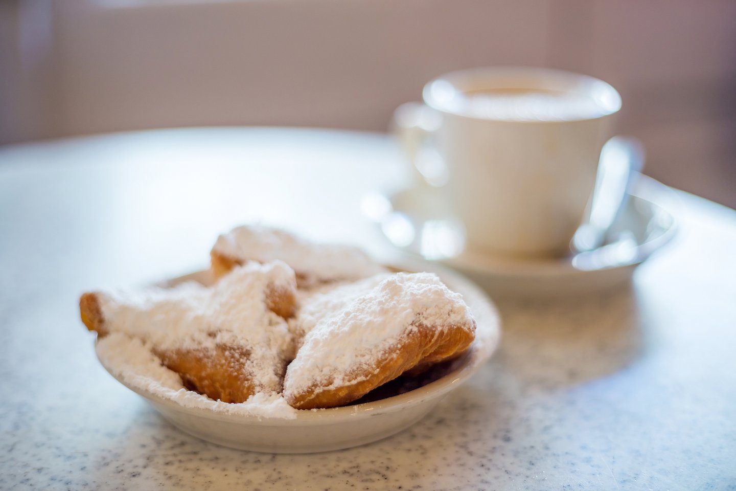 A dish of beignets at Cafe du Monde in New Orleans.