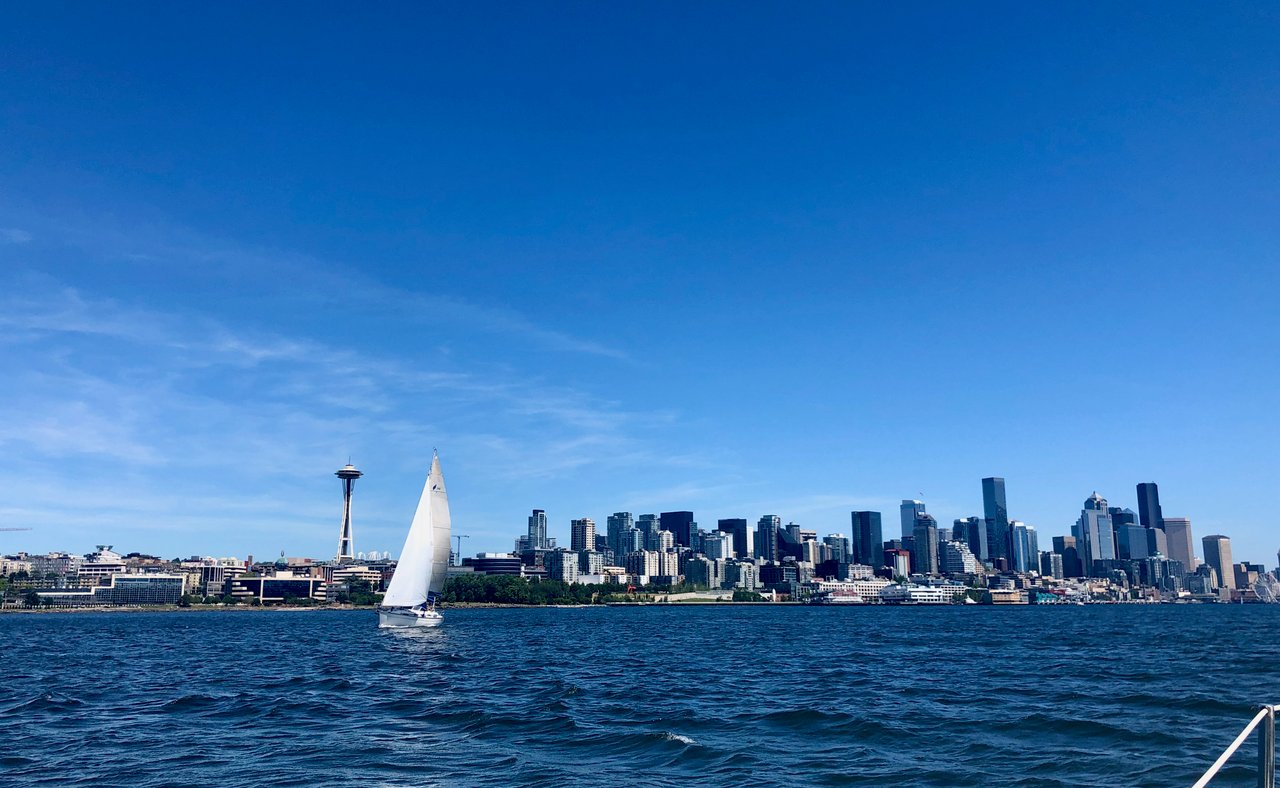 Seattle cityscape with boat on the water