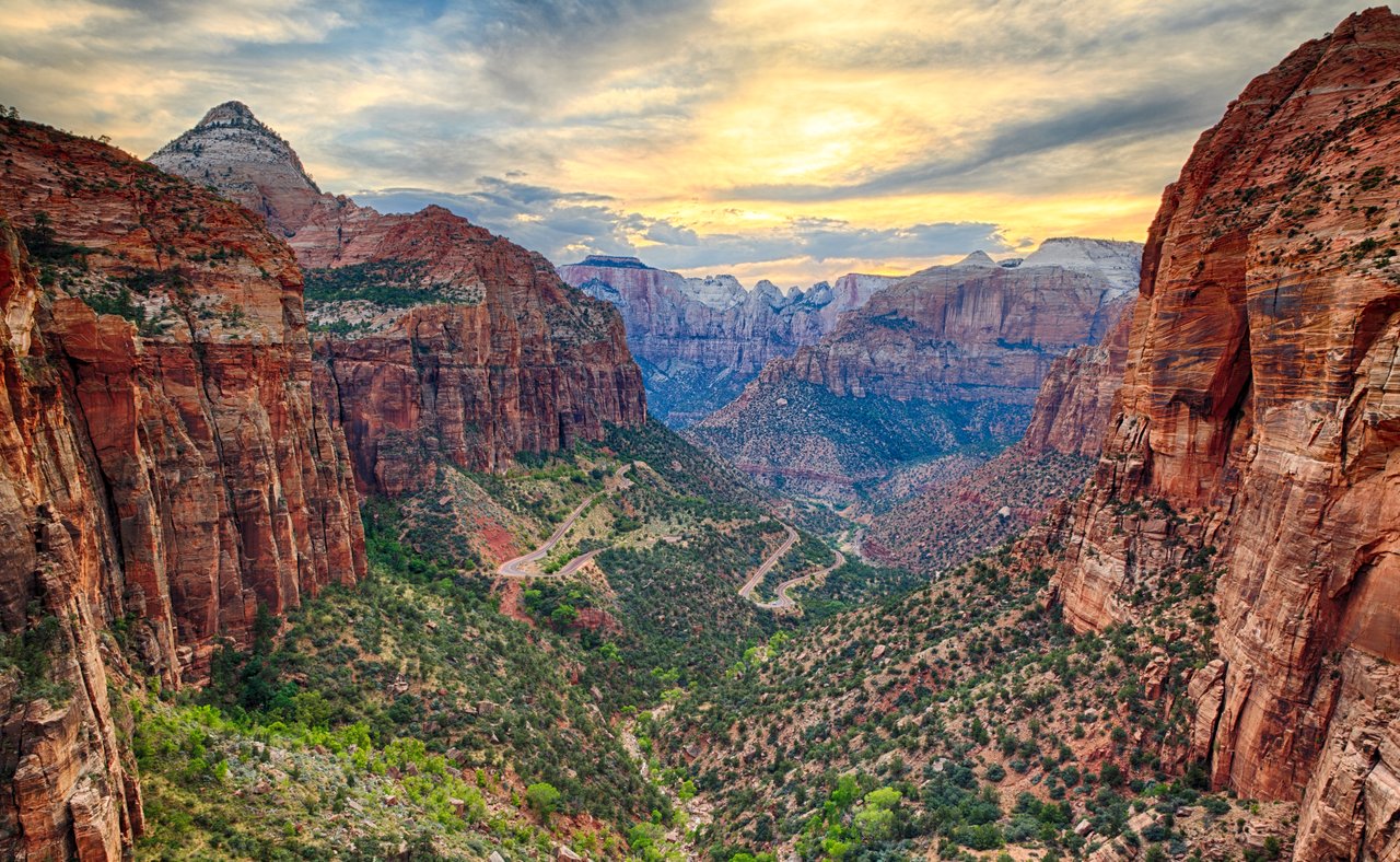 Views of Zion National Park and the trail to Angels Landing.