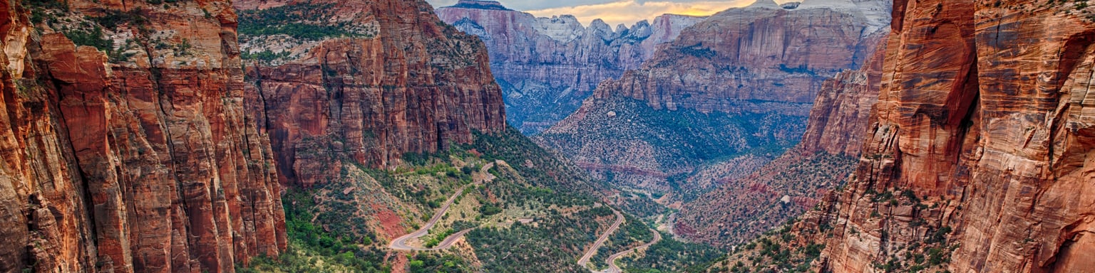 Views of Zion National Park and the trail to Angels Landing.