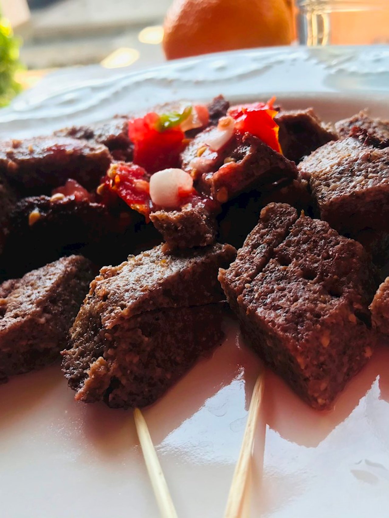 Cubes of chikanda served as snack with chilli