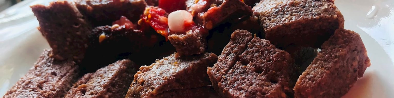 Cubes of chikanda served as snack with chilli