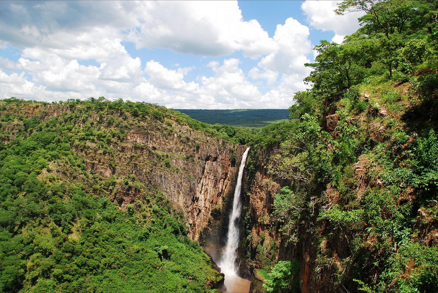 The Kalambo Falls, surrounded by forest on the border of Zambia and Tanzania