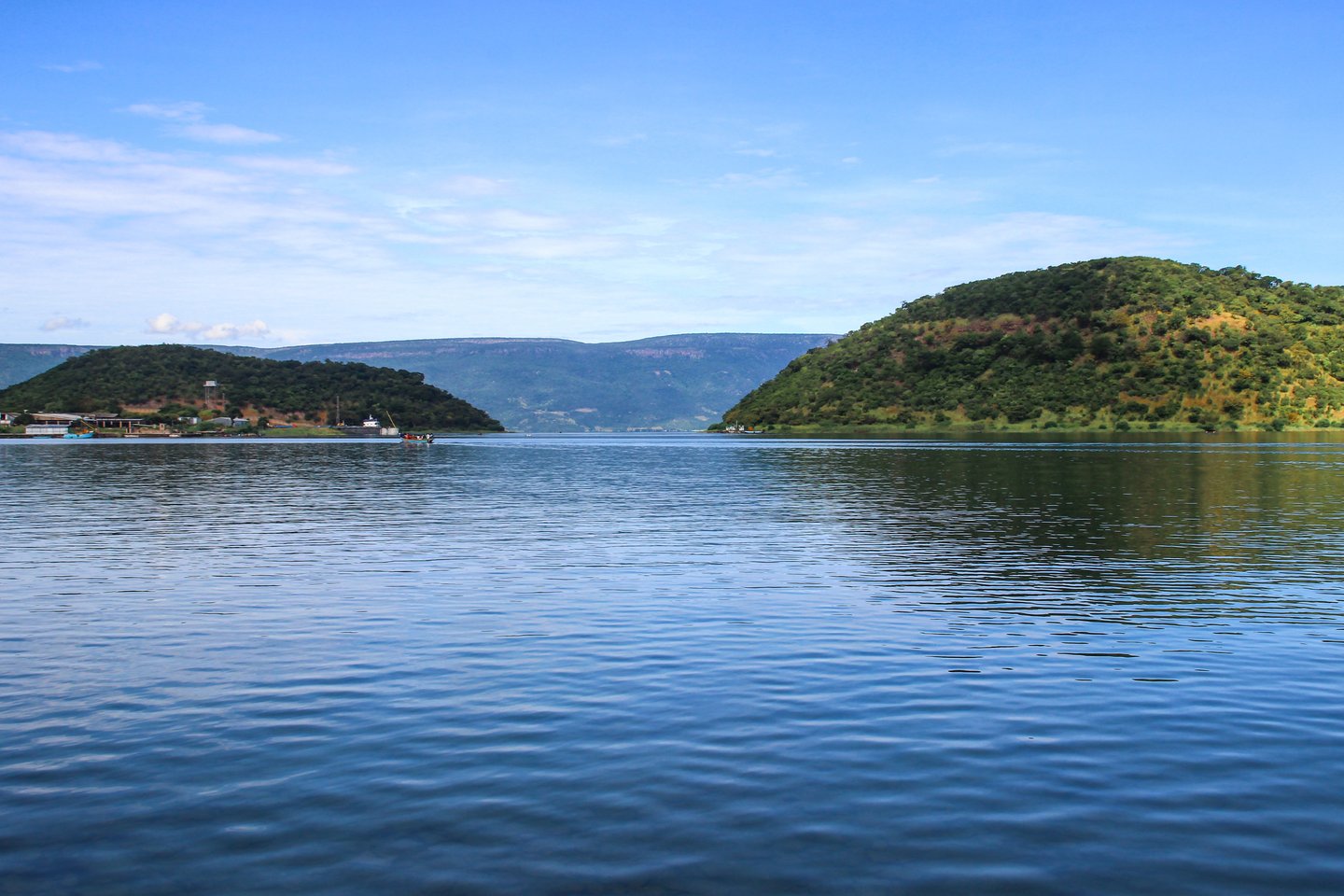 The blue waters of Lake Tanganyika on a sunny day