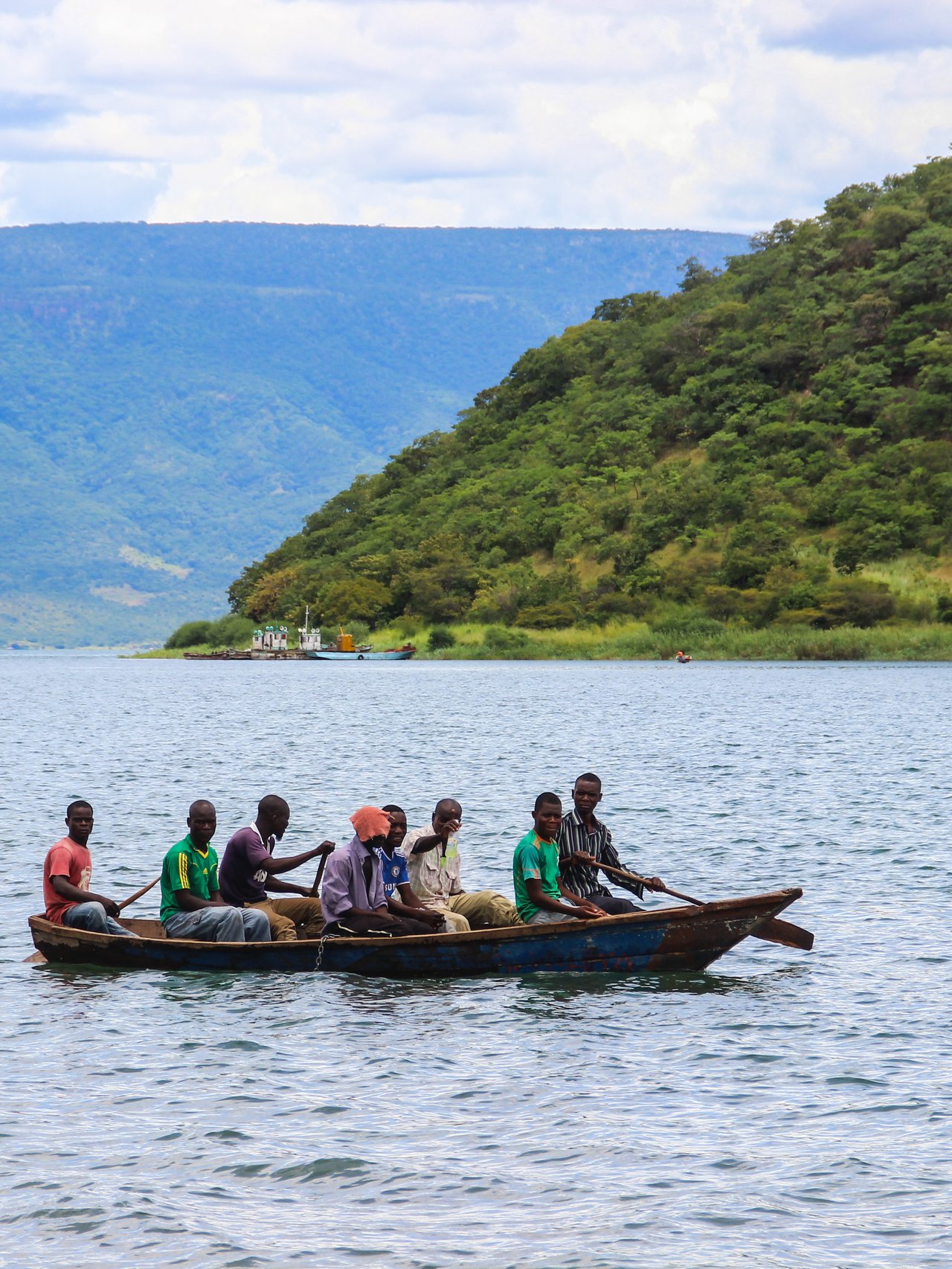 People on a boat on Lake Tanganyika, Zambia