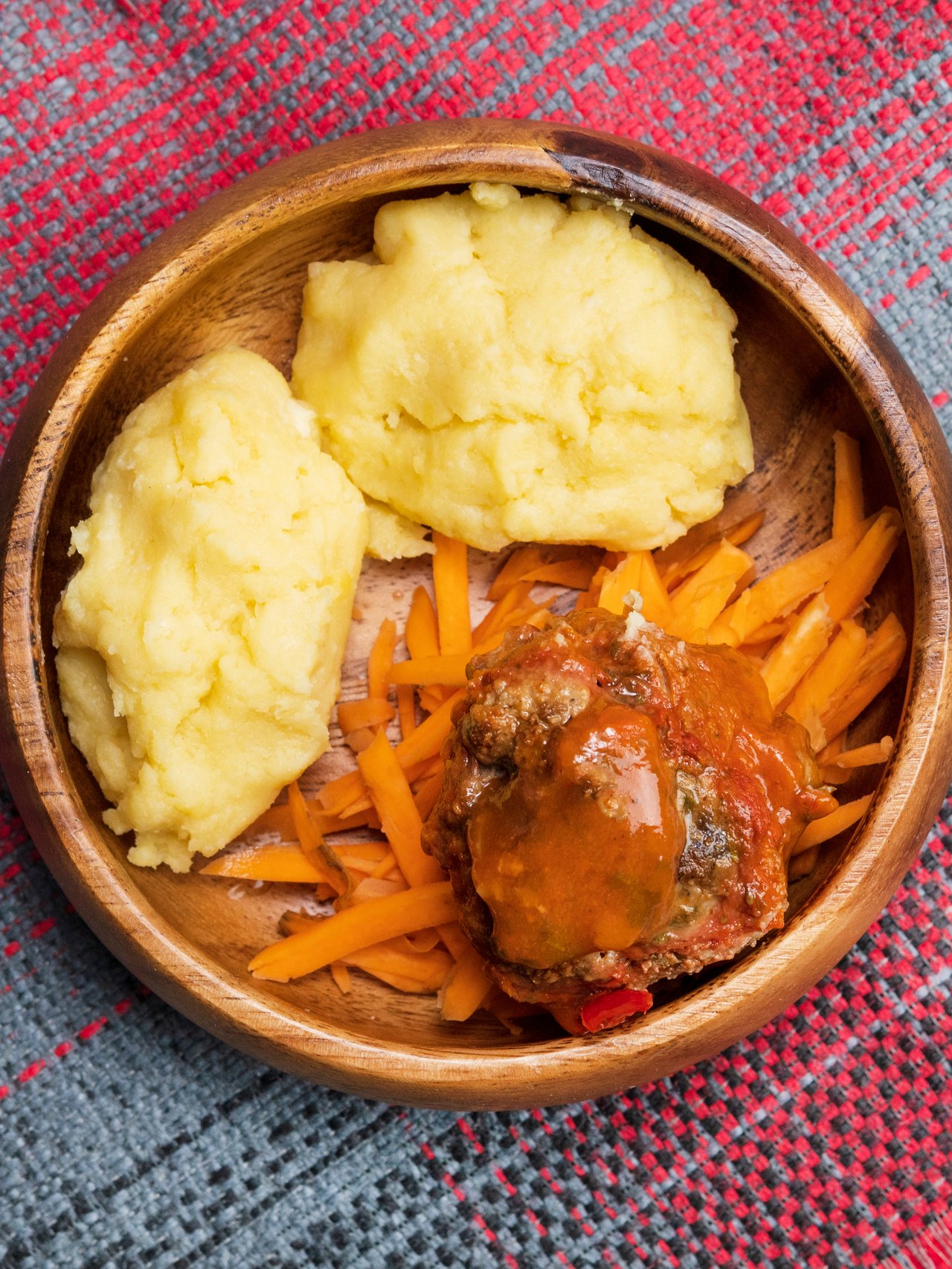 African maize porridge, nshima, with meat and sweet potatoes