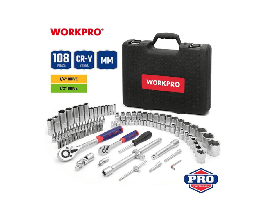 WORKPRO - Tools Full Plastic Box 1/2-1/4" 108 Pcs - WP202535