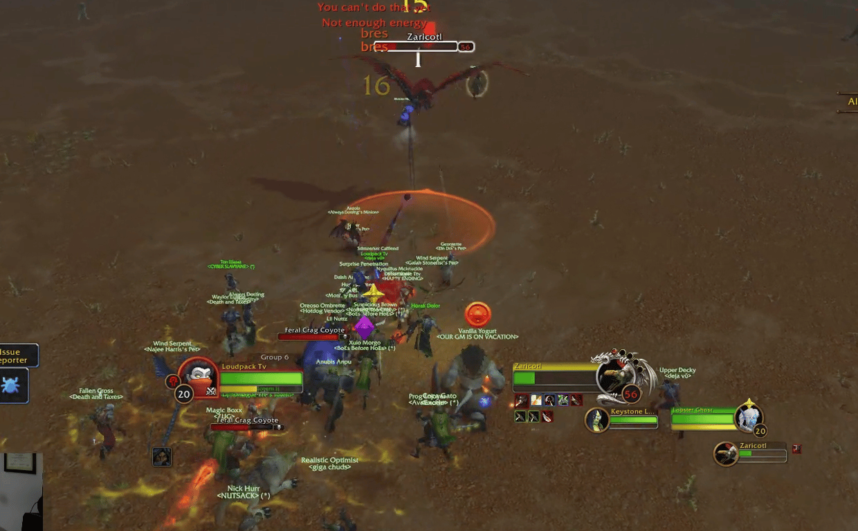 40-player beta raid group battling Zaricotl while hunting library books in the Badlands