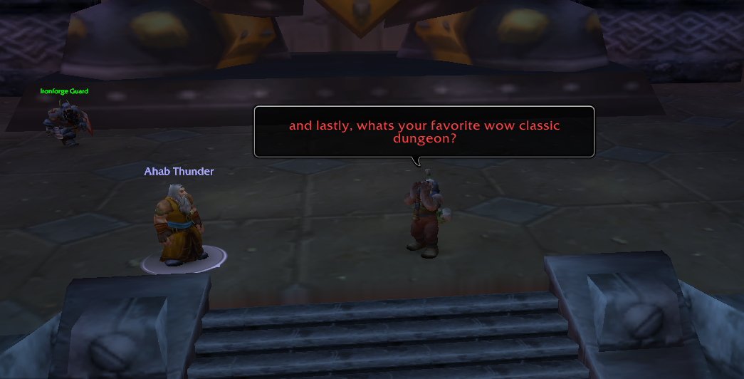 Barnaby asking Ahab Thunder for his favorite classic dungeon