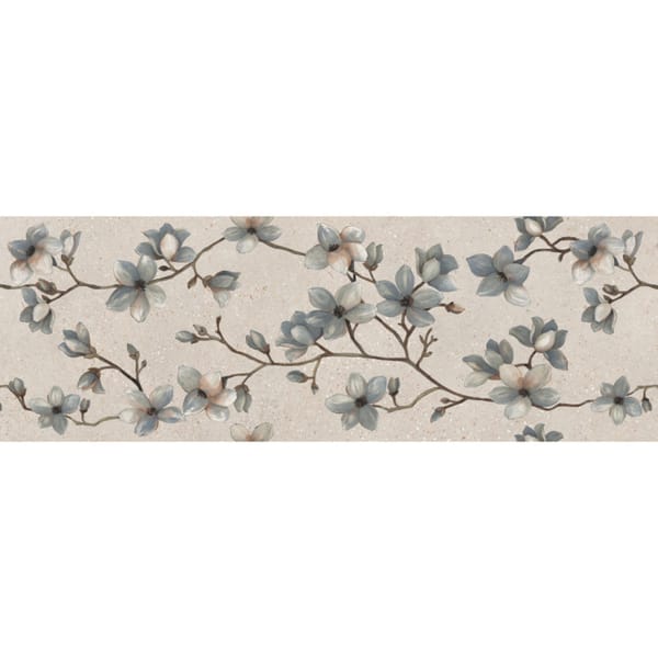 Faianță decor floral magnolie Asphalt Sumire Grit 30×90, suprafață frontală