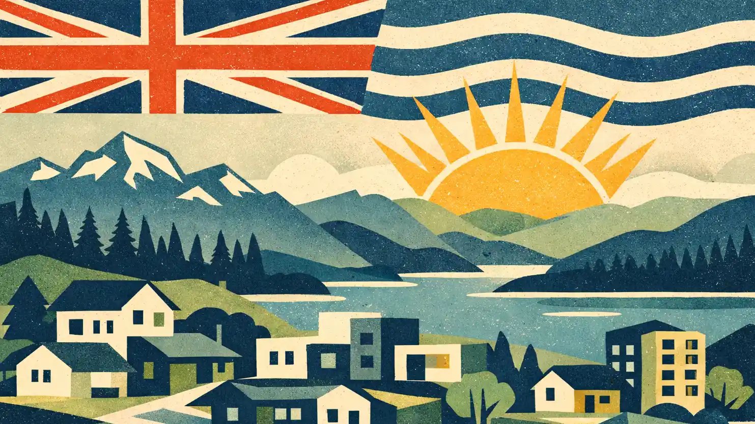 Mid-century modern illustration representing British Columbia real estate