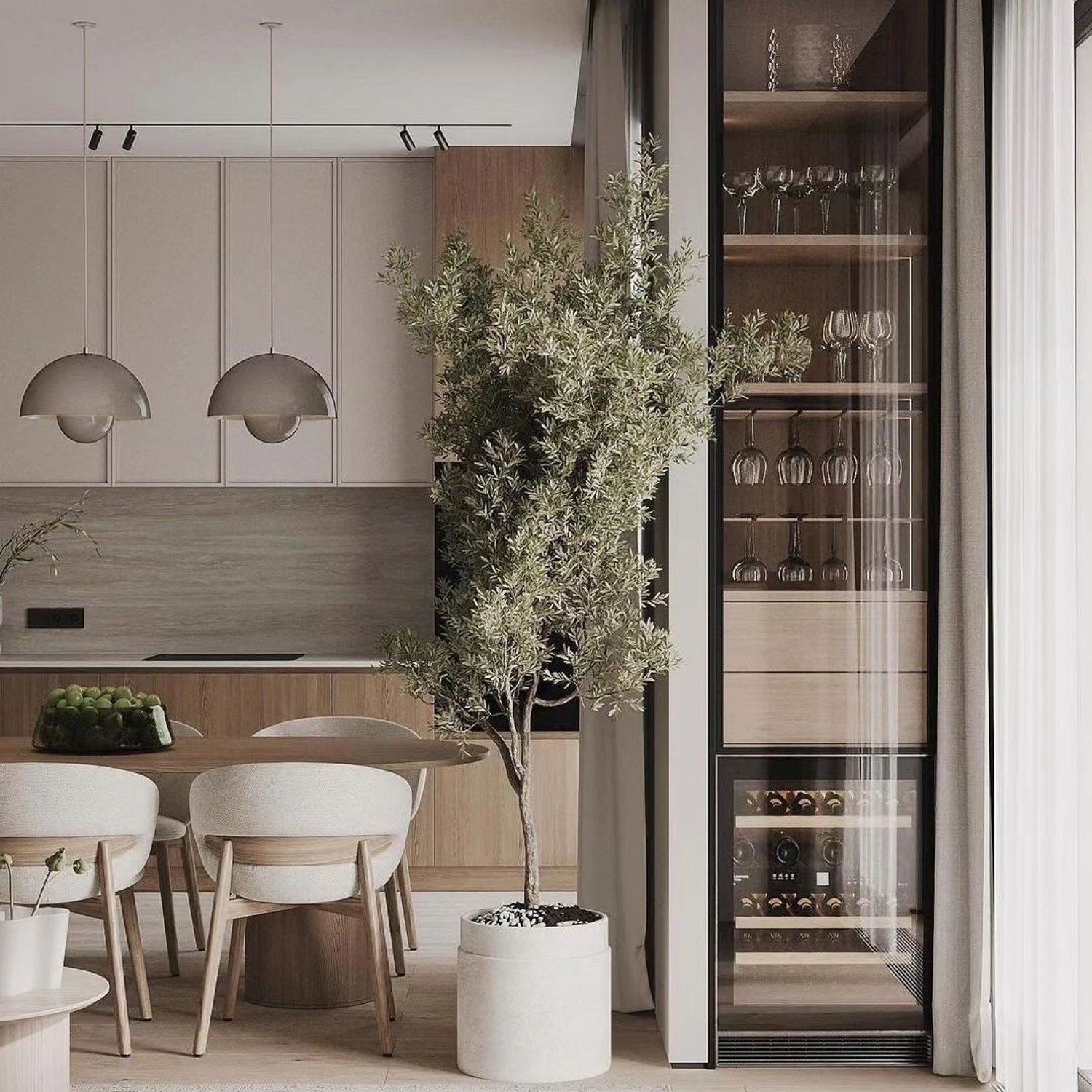 Elegant modern dining area with natural elements